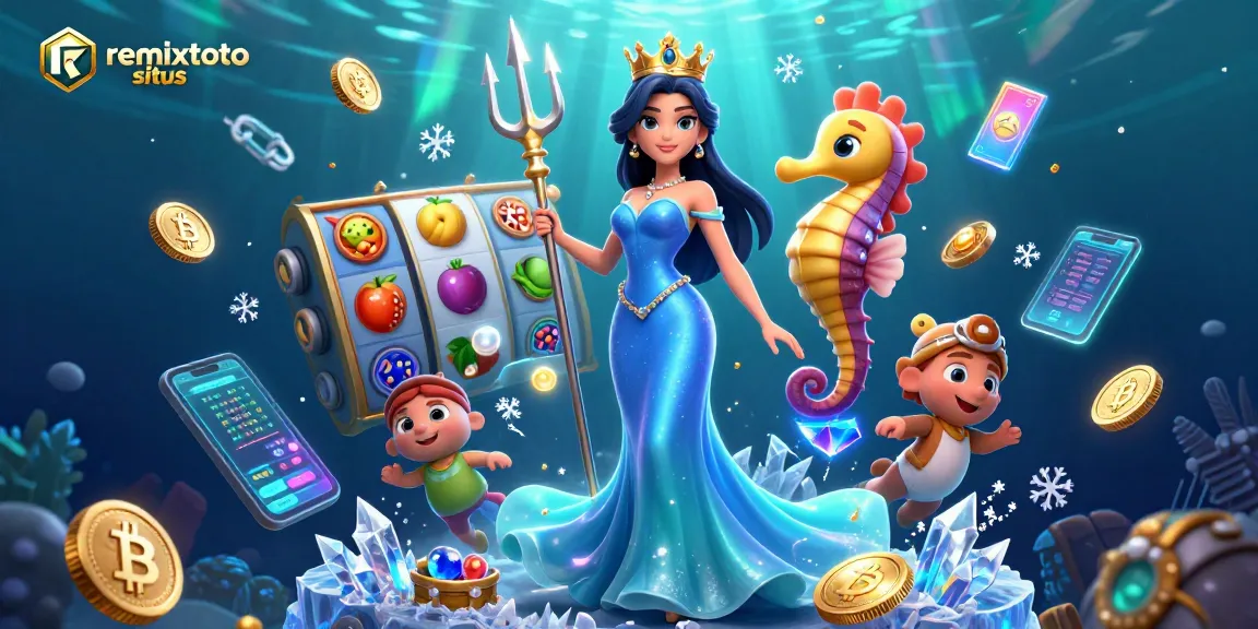 Engage with remixtoto situs through a dynamic underwater scene featuring captivating casino elements and characters.