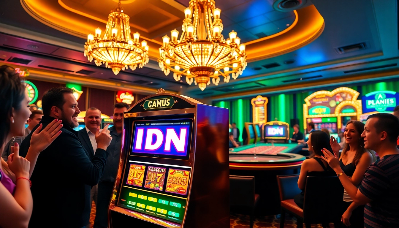 Experience high-stakes gaming at the IDN slot machine with excited players in action.