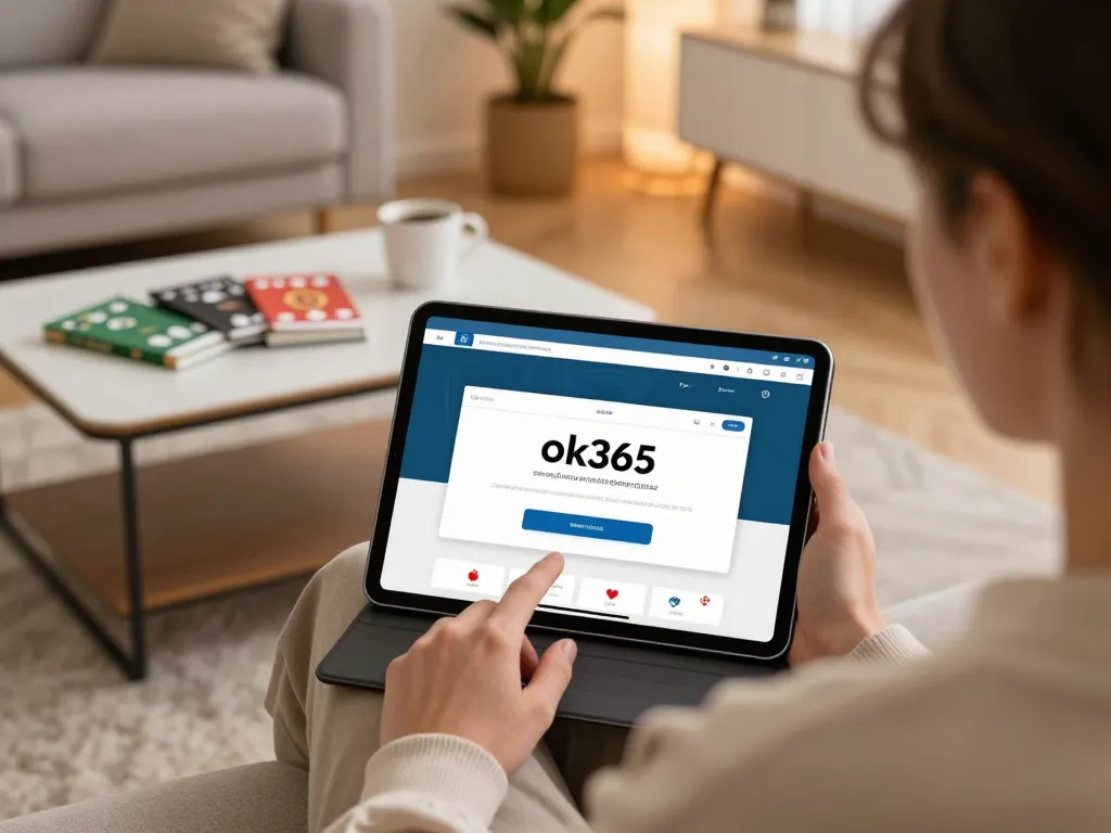 Using ok365 đăng nhập to access online gaming on a tablet in a cozy home environment.