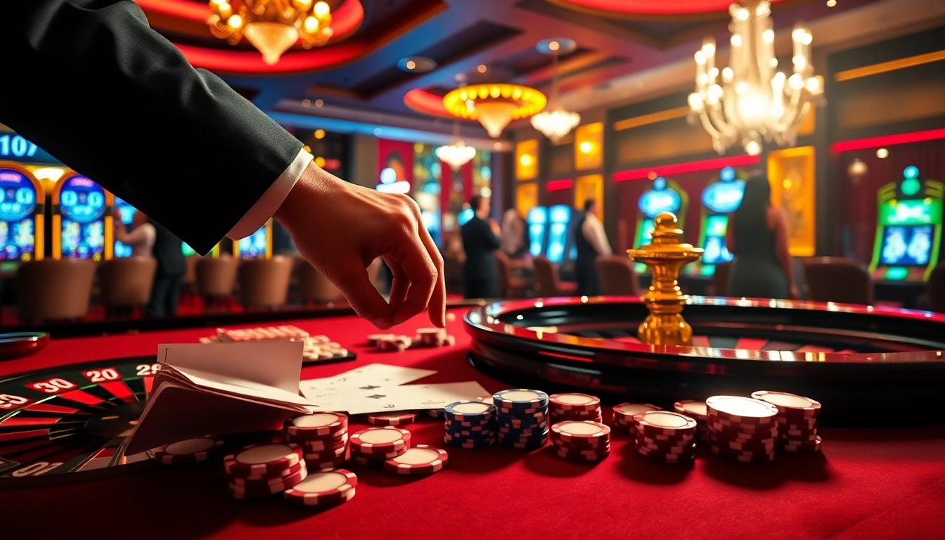 Rasakan sensasi Datuk Win di meja kasino yang mewah yang dipenuhi chip poker dan kartu.