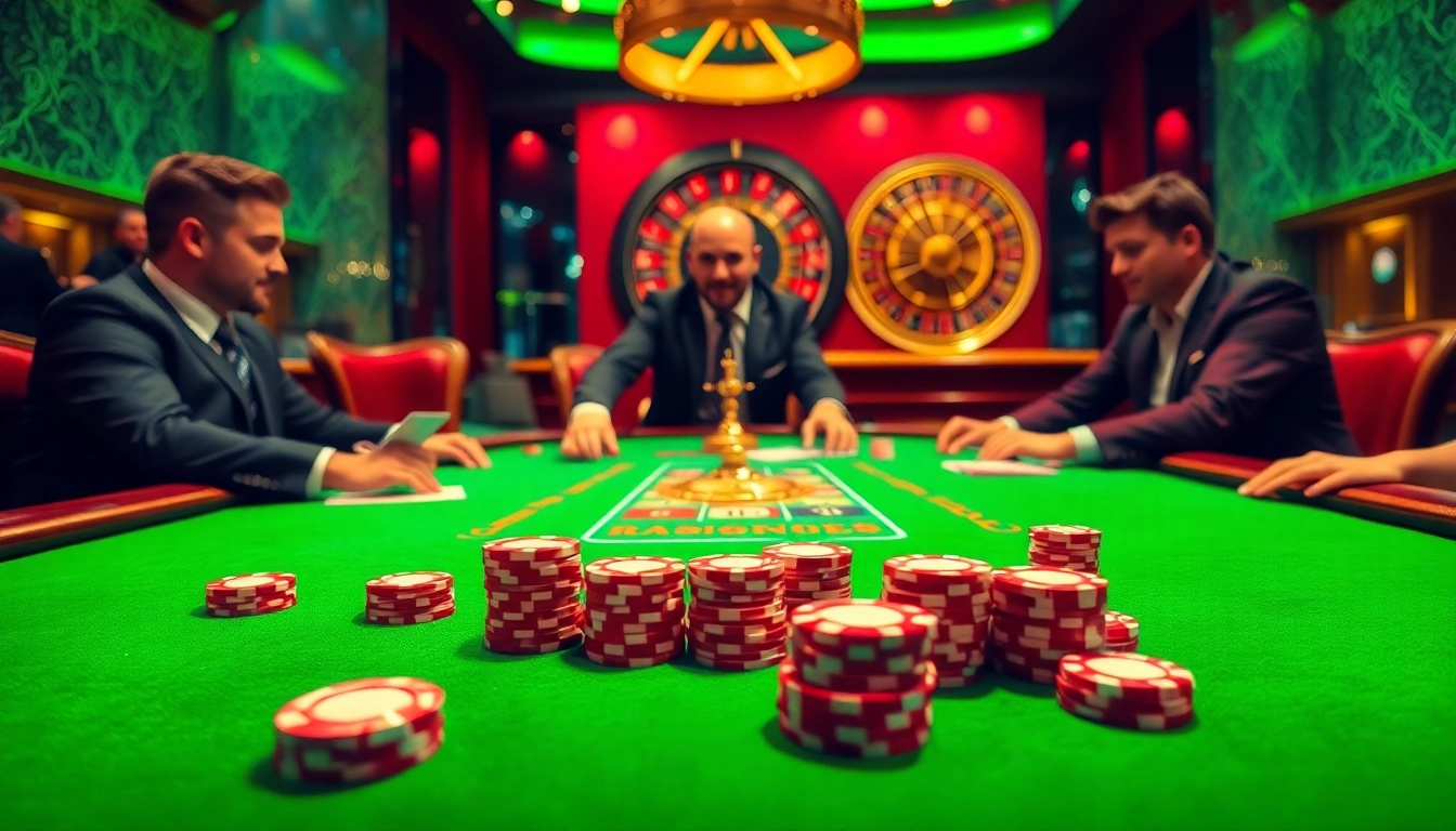 Intense poker game at 68VIP casino with luxurious ambiance and vibrant chips.