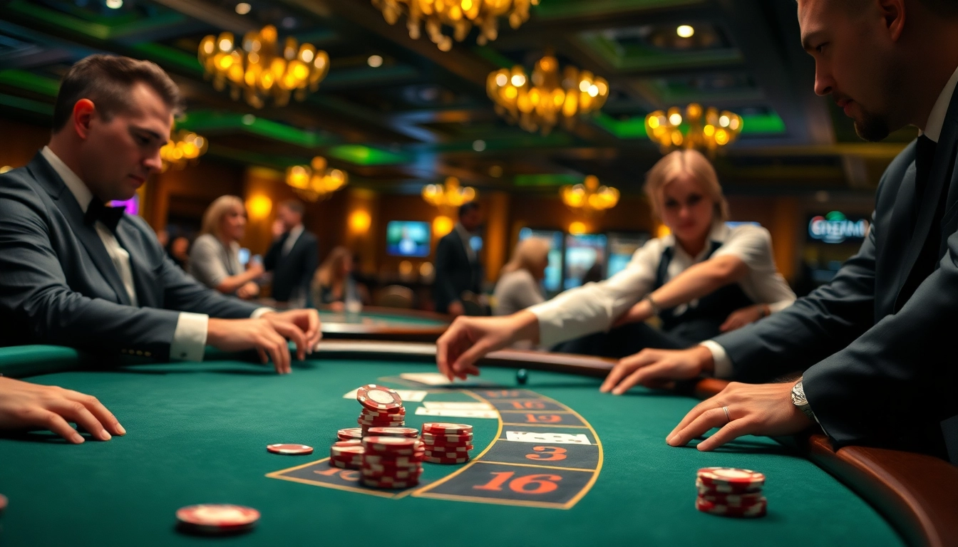 Mengambil taruhan di meja casino bbni4d yang elegan dengan pemain fokus.