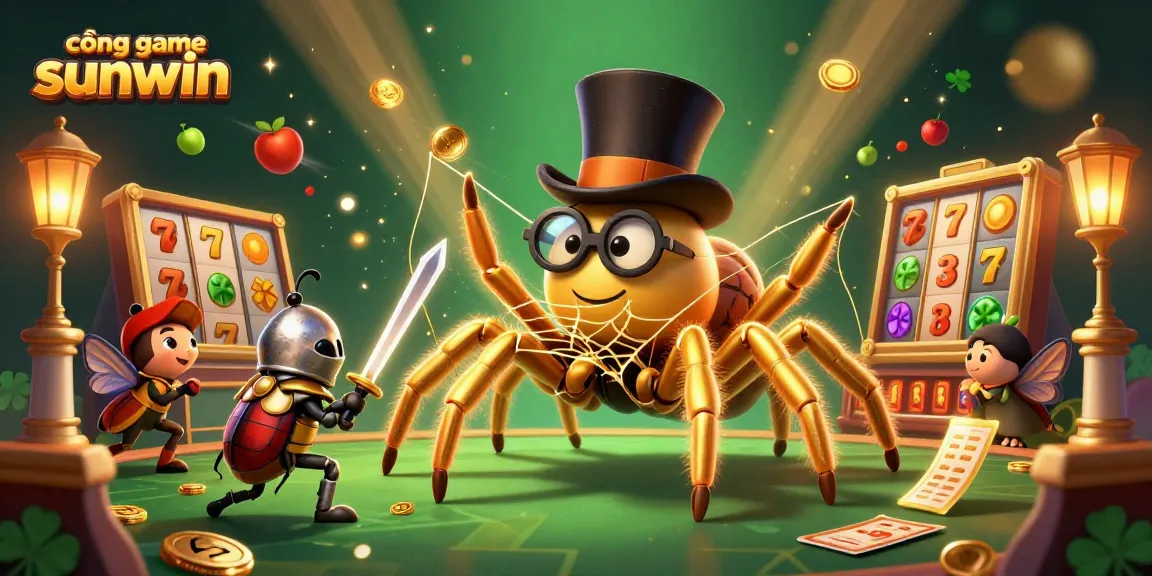 Experience the thrill of cổng game sunwin with a giant tarantula and a knight in this vibrant casino scene.