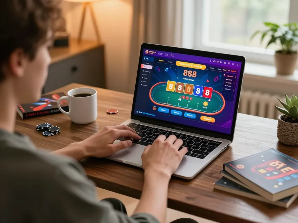 Engaged player utilizing open 88 platform for online poker strategy and gameplay.