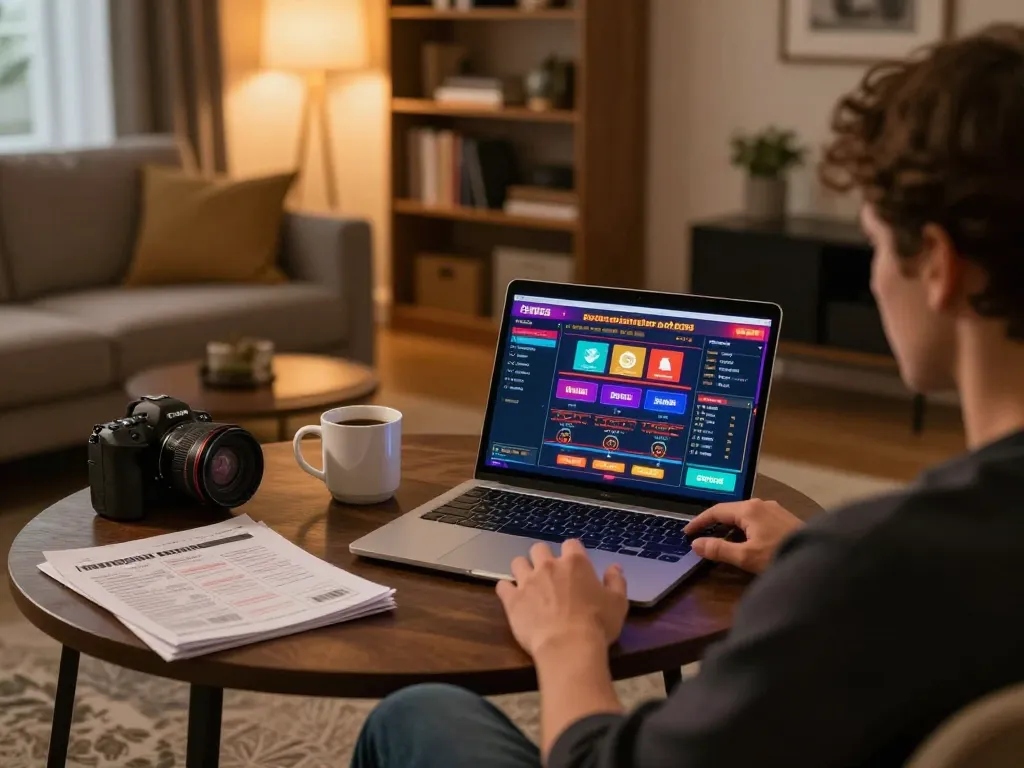 Engaging in online gambling at casinos not on gamstop from a cozy living room setup.