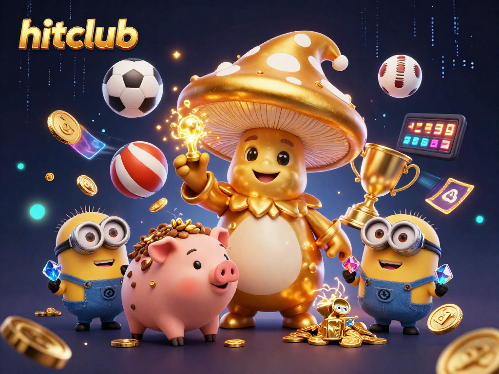 Hitclub showcases a magical scene with golden treasures and sports betting action.