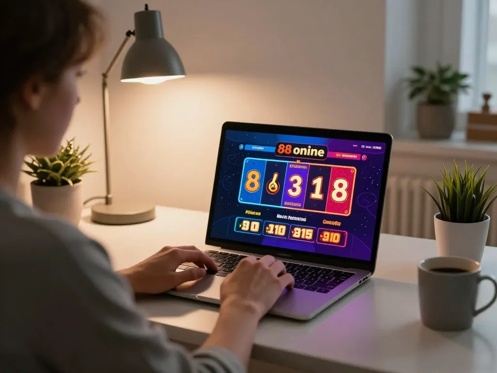 Engaging in open 88 online gaming at home on a sleek laptop, showcasing a vibrant interface.
