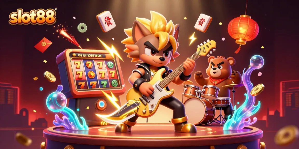 Experience thrilling slot88 games with vibrant 3D characters and dynamic elements in this casino illustration.
