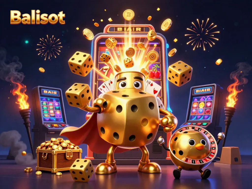 Balislot engages players with exciting golden dice, jackpot slot machines, and vibrant casino atmosphere.