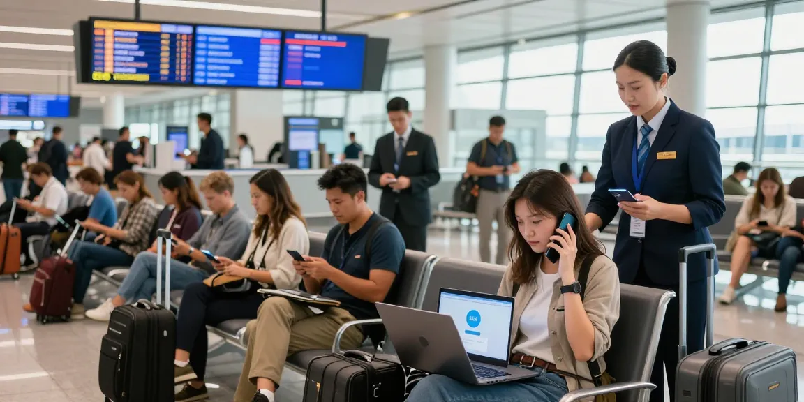 Using a 2nd number app to stay connected at the airport, travelers in action