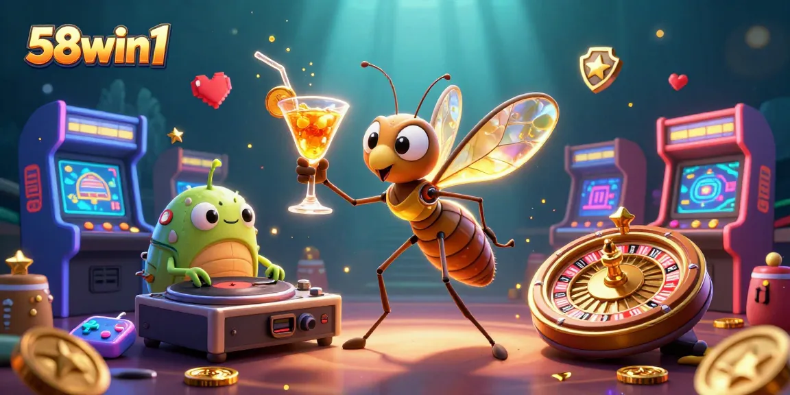 Experience the thrilling vibes of 58win1 at the online casino with vibrant characters and game elements.