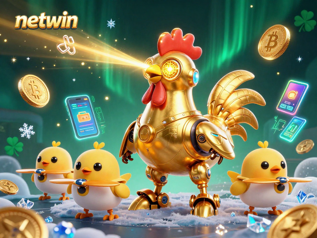 Engage in thrilling gaming action with netwin's vibrant 3D casino illustration featuring crypto elements.