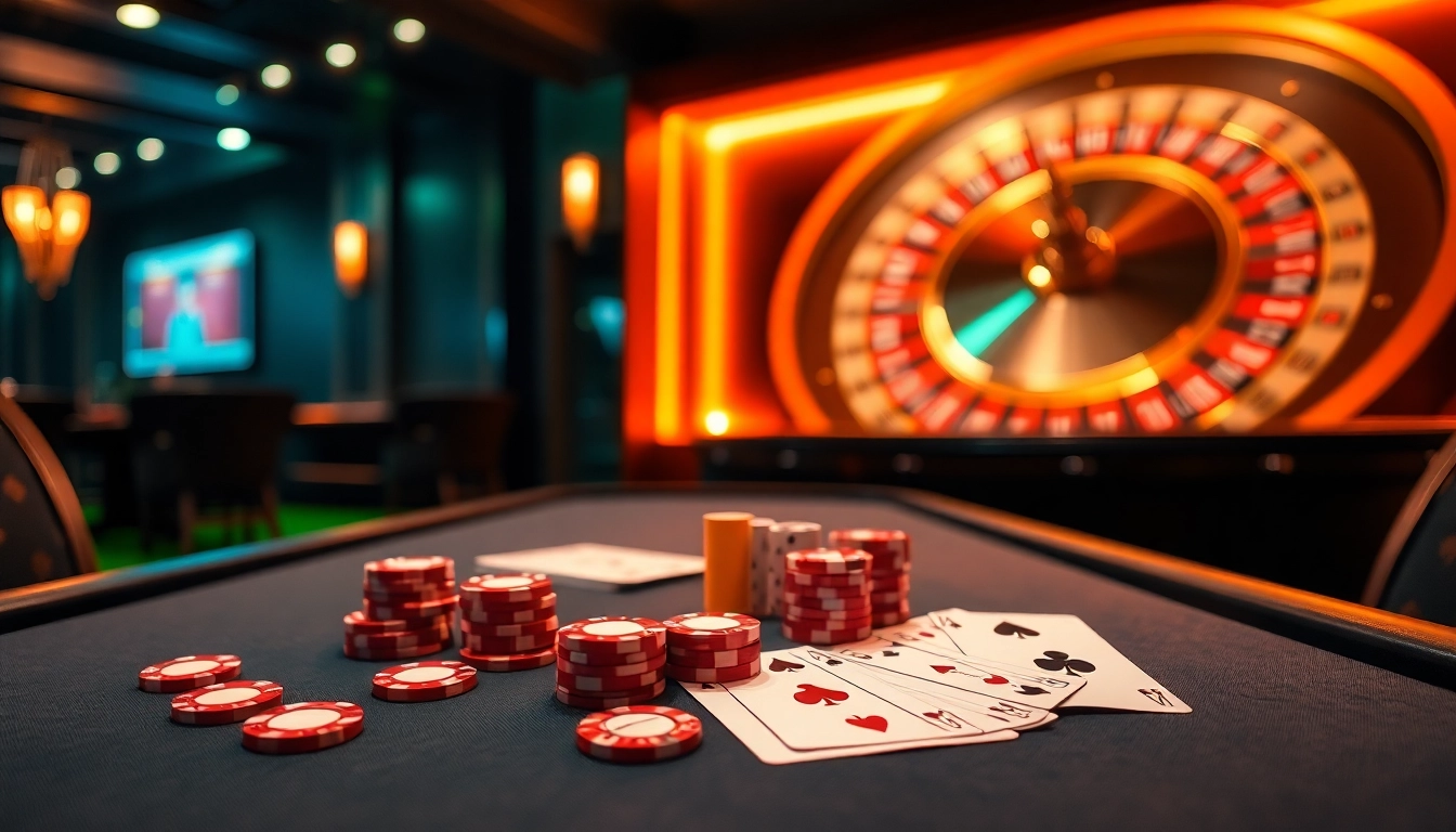 Experience thrilling wins at KK55.com with a vibrant casino poker setup showcasing chips and cards.