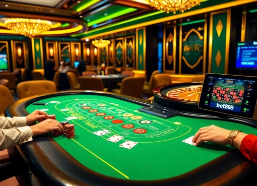 Engaging scene of players enjoying games at bet888 casino with vibrant decor and luxury elements.