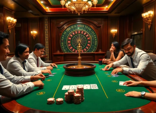 Players celebrating wins in the mmoo game đổi thưởng surrounded by lavish casino elements.
