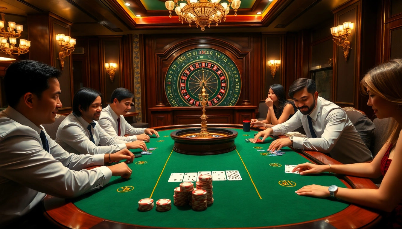 Players celebrating wins in the mmoo game đổi thưởng surrounded by lavish casino elements.