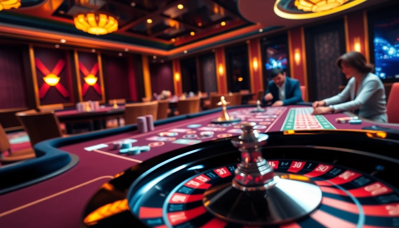 Experience the thrill of Gopay88 gaming with vibrant casino scenes, cards, and roulette.