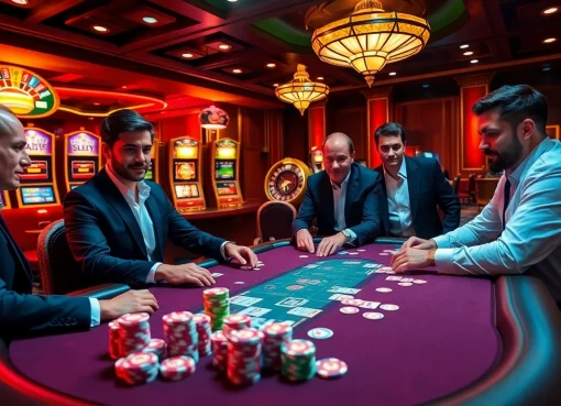 Players engage in a thrilling game at i9bet's luxurious poker table with colorful chips.