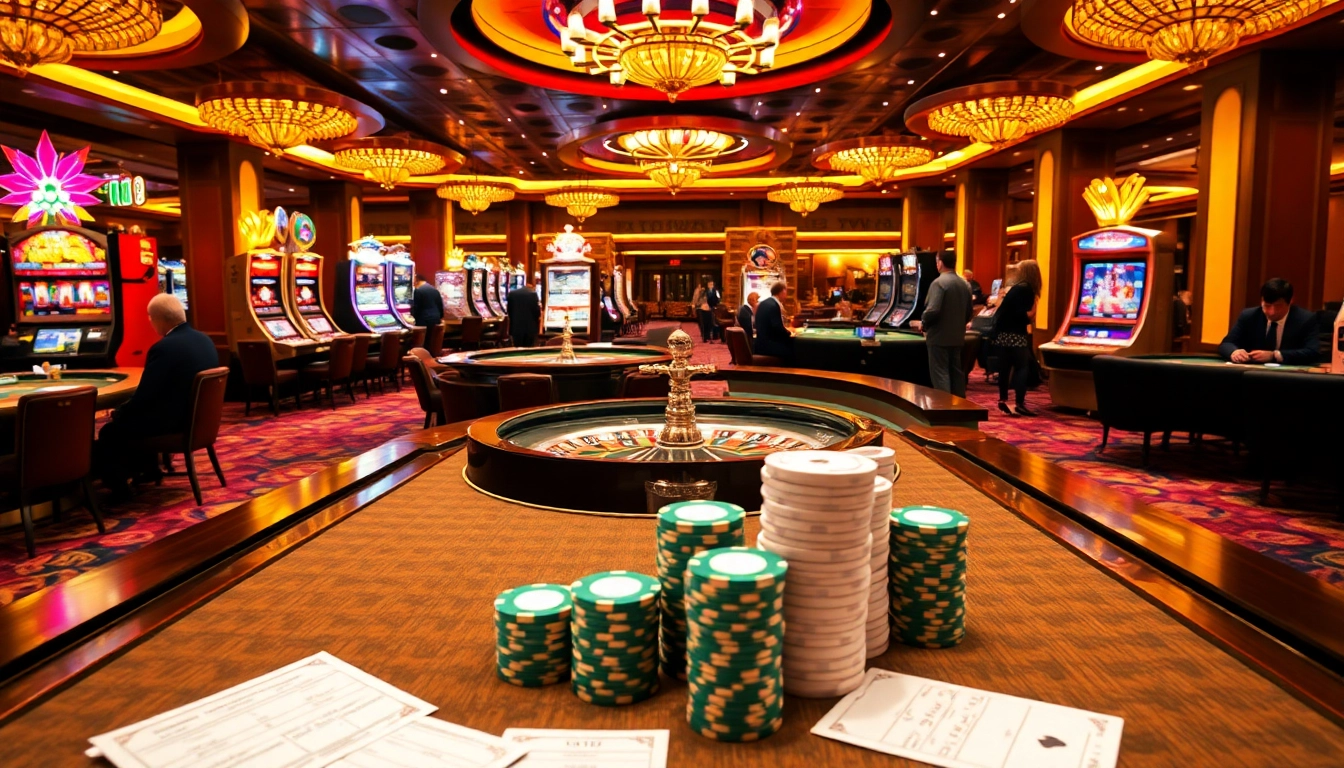 SODO casino scene with players at roulette tables and vibrant slot machines.