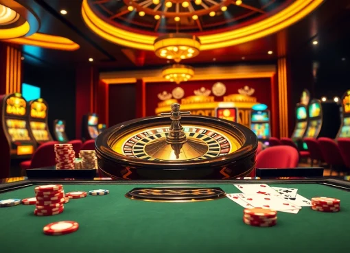 Experience thrilling gameplay at XX88 with poker chips and roulette in a luxurious casino.