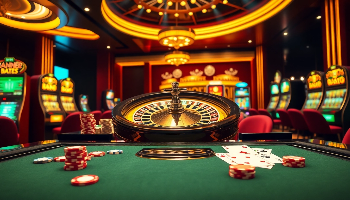 Experience thrilling gameplay at XX88 with poker chips and roulette in a luxurious casino.