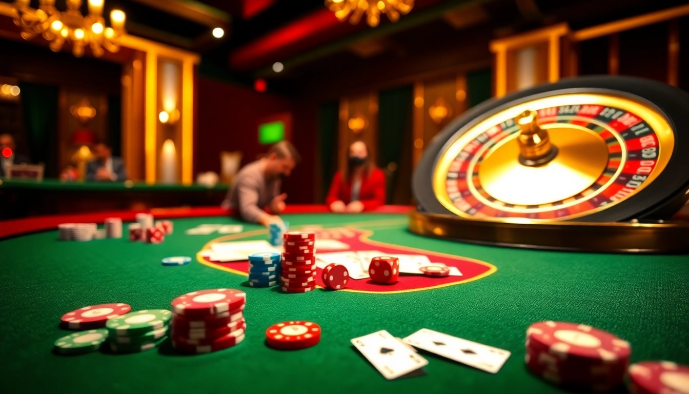 TG88-themed casino gaming scene featuring vibrant poker chips and dice during an exciting game.