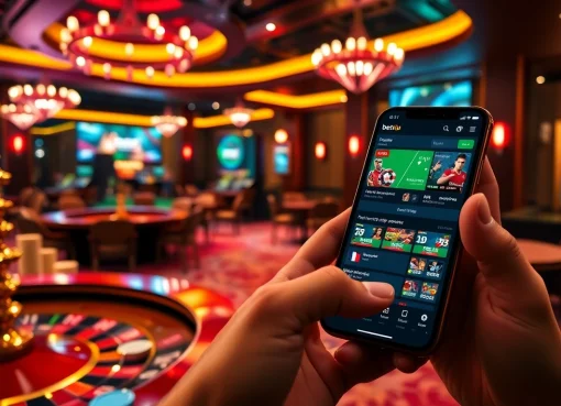 Người chơi tương tác với ứng dụng BetVIP giữa các yếu tố casino sống động.