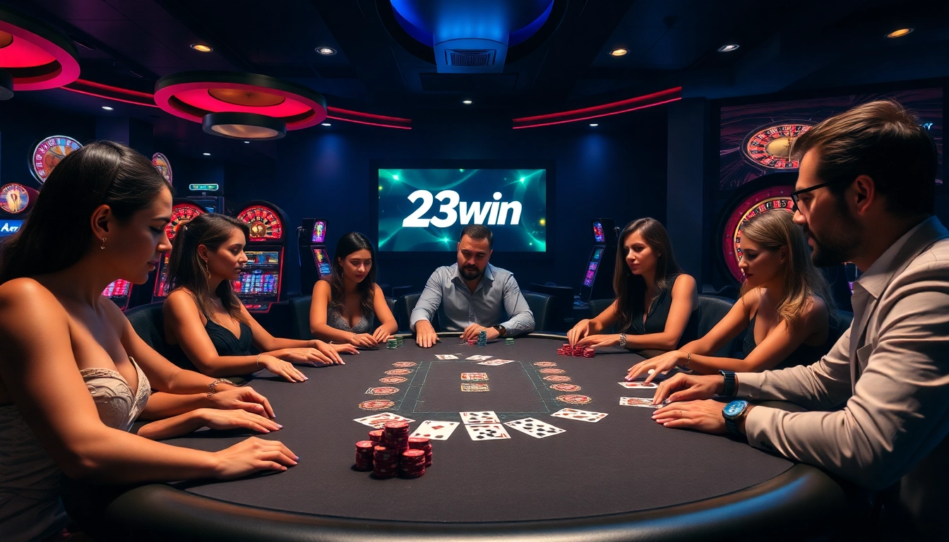 Experience the thrill of gambling at 23win with luxury poker tables and vibrant slot machines.