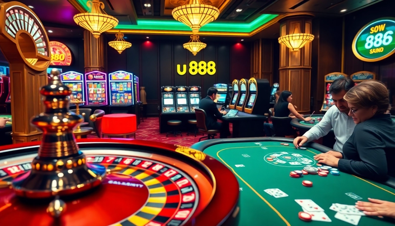 Experience the thrill of u 888 online casino with vibrant slot machines and engaging poker tables in action.