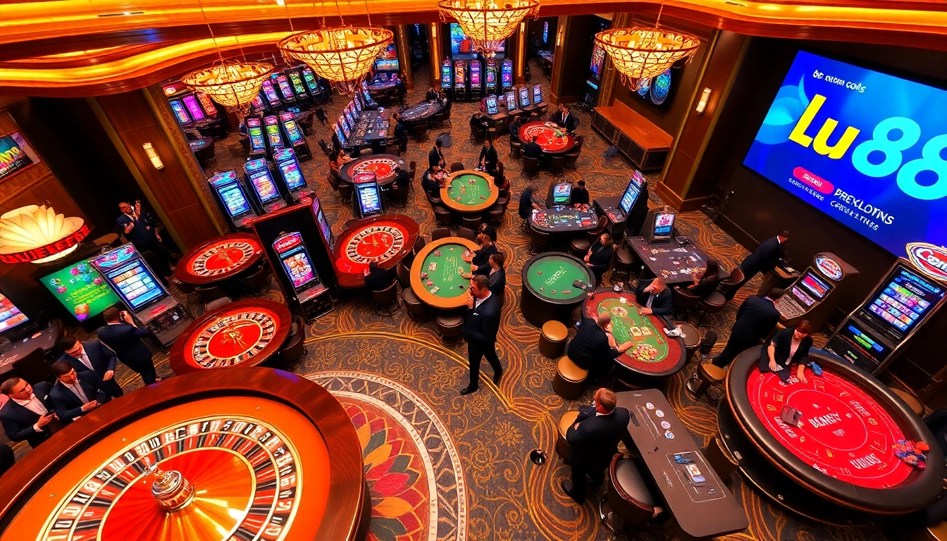 Experience the excitement of gambling at lu88 with vibrant casino tables and joyful players.