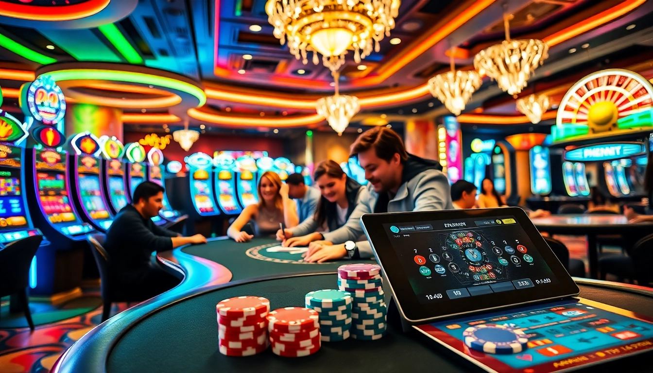 Play exciting games at phwin with vibrant casino visuals and players enjoying the thrill.