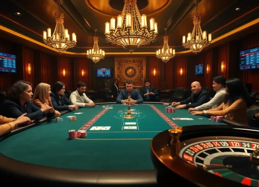 Players at a luxurious poker table experience the thrill of high-stakes gambling at https://mk8th.net/.