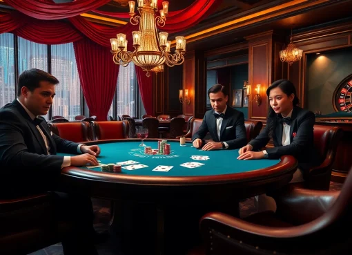 Competitive players at a luxurious kubet88 poker table surrounded by high stakes and excitement.