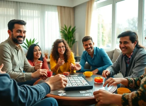 Enjoy a thrilling game of Rummy 91 with friends in a lively living room.