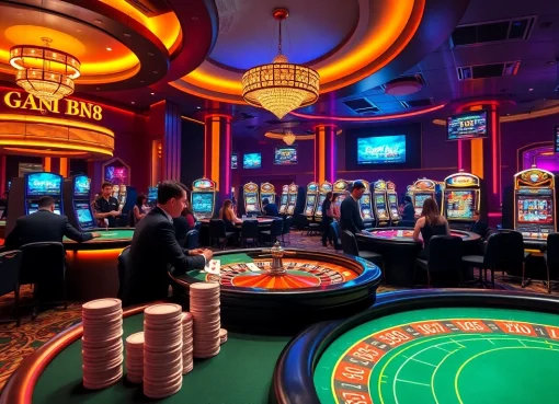 Experience thrilling gameplay at BK8's vibrant casino tables with poker chips and winning slots.