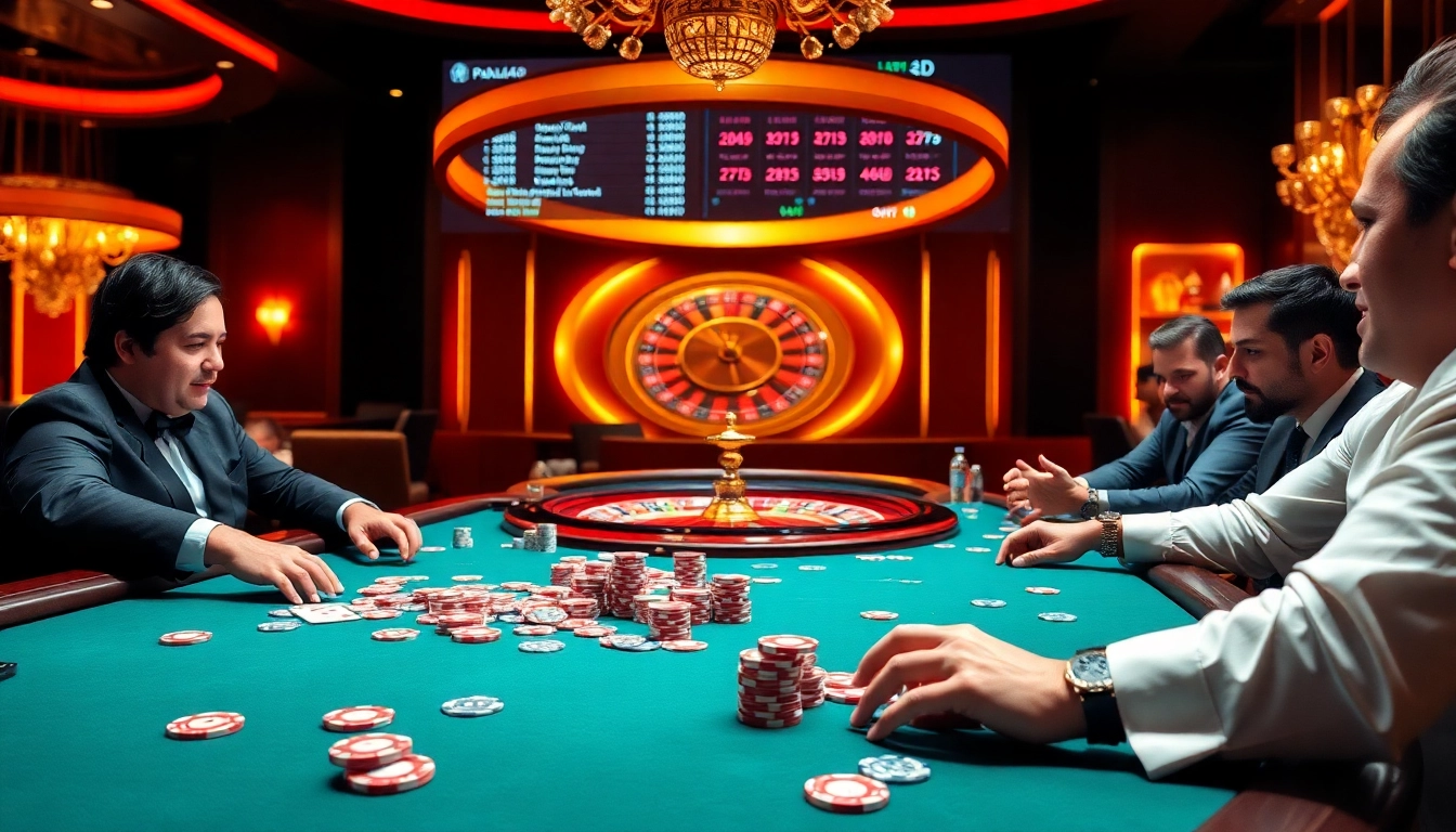 Pahala4d players engaging in a high-stakes poker game at a luxurious casino table.