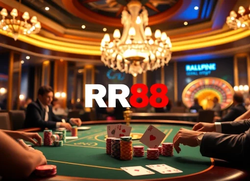 Experience the thrill of RR88 poker at a luxurious casino table surrounded by excitement.