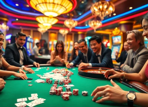 רגעי ניצחון במשחקי רמי אונליין בקזינו תוסס שממחיש התרגשות ויוקרה.