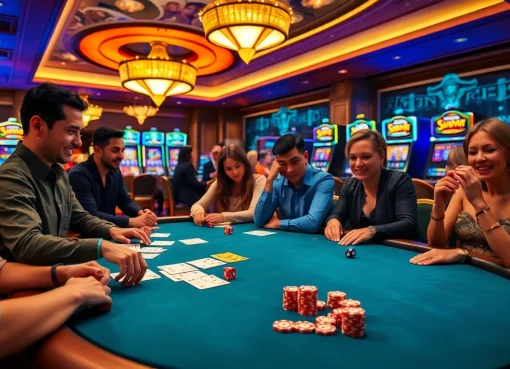 Experience thrilling gameplay at the Sunwin casino table filled with poker chips and slot machines.