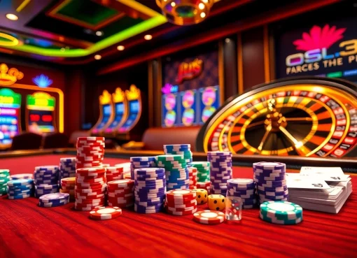Exciting gambling scene with poker chips and roulette wheel at https://mm88.directory/ online casino.