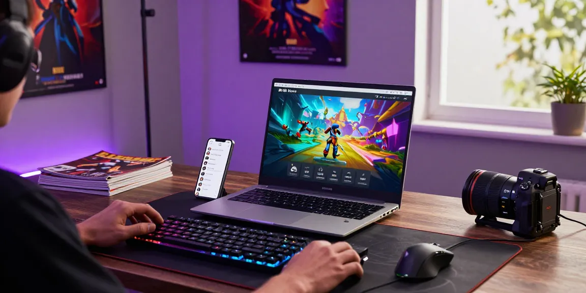 Raja Game login process on a laptop with vibrant graphics and gaming setup.
